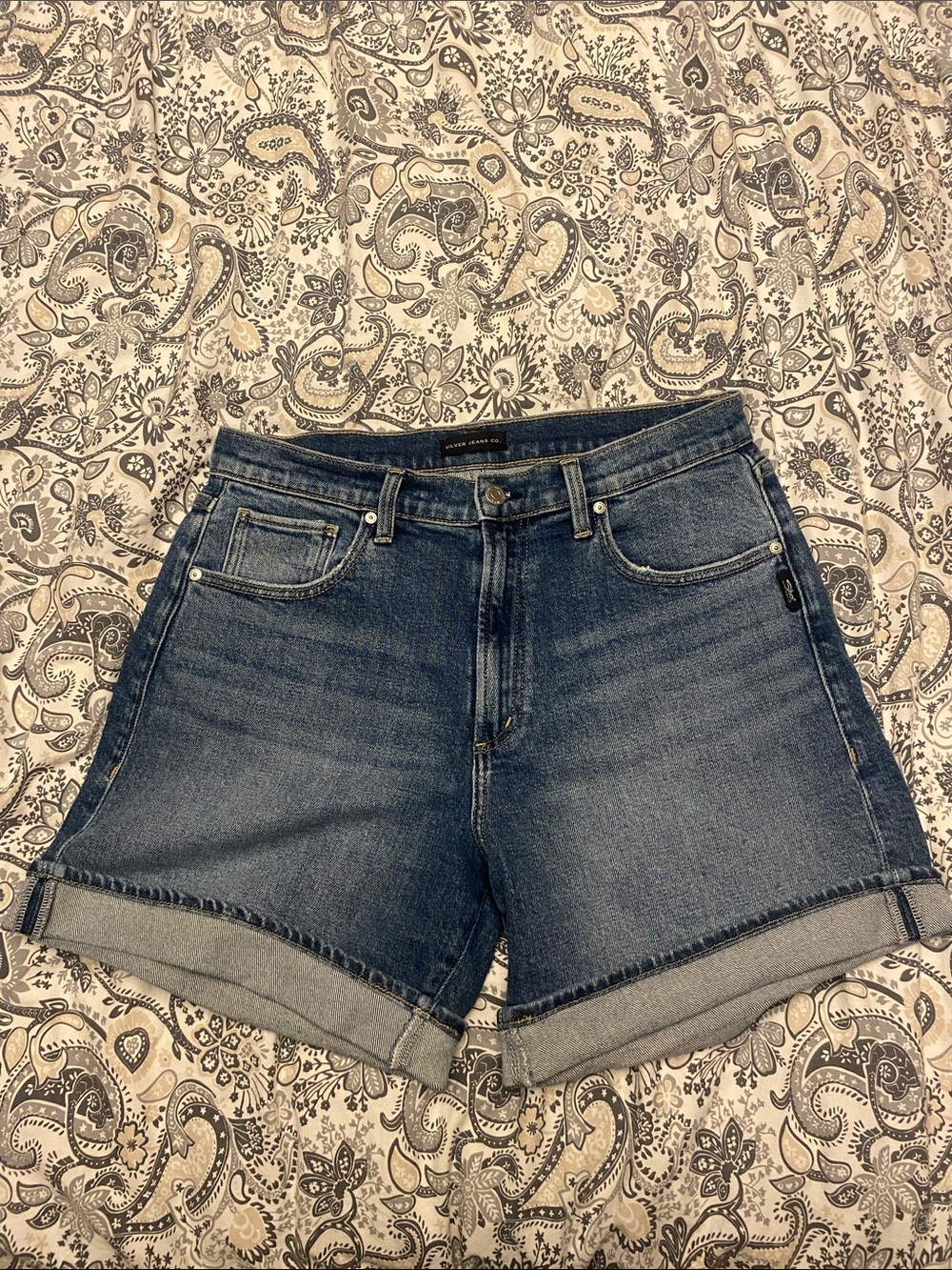 Silver denim shorts